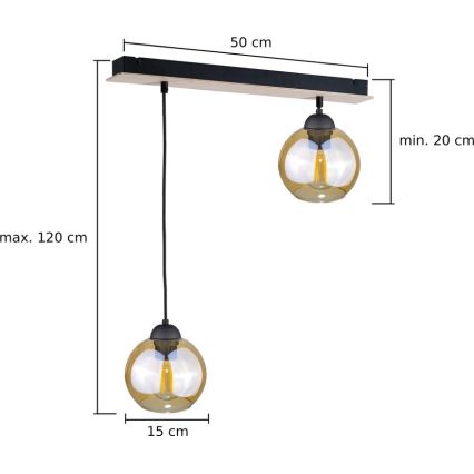 Hängeleuchte an Schnur AMBRE WOOD 2xE27/60W/230V