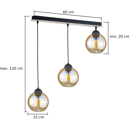 Hängeleuchte an Schnur AMBRE WOOD 3xE27/60W/230V