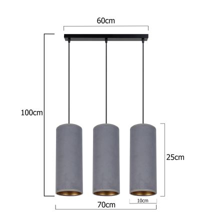 Hängeleuchte an Schnur AVALO 3xE27/60W/230V grau