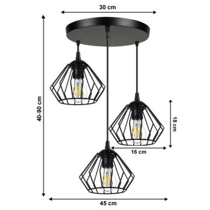 Hängeleuchte an Schnur CEED 3xE27/60W/230V schwarz