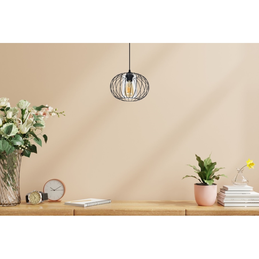 Hängeleuchte an Schnur CORRINI 1xE27/60W/230V d 25 cm schwarz/klar