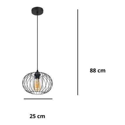 Hängeleuchte an Schnur CORRINI 1xE27/60W/230V d 25 cm schwarz/klar