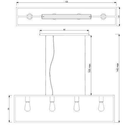 Hängeleuchte an Schnur FRAME 4xE27/60W/230V Kupfer