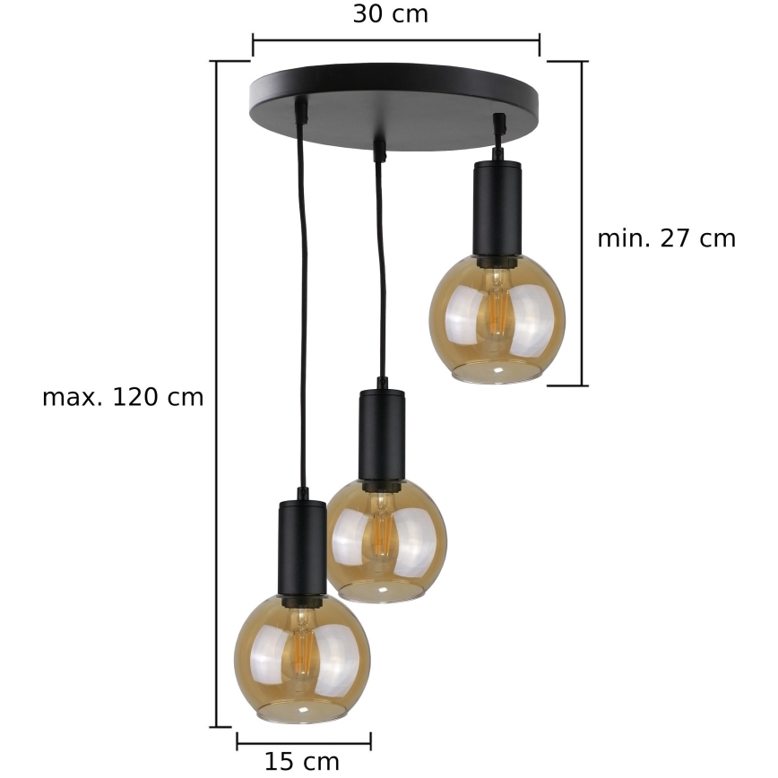 Hängeleuchte an Schnur JANTAR BLACK 3xE27/60W/230V d 30 cm