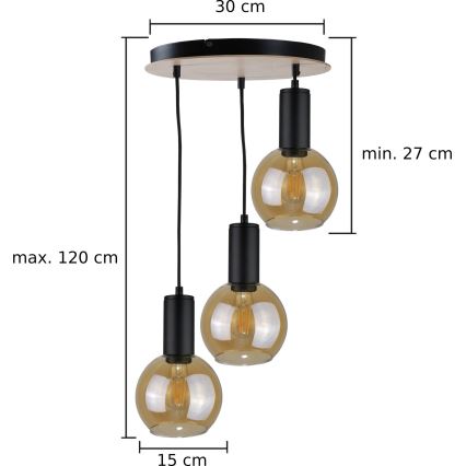 Hängeleuchte an Schnur JANTAR WOOD 3xE27/60W/230V d 30 cm