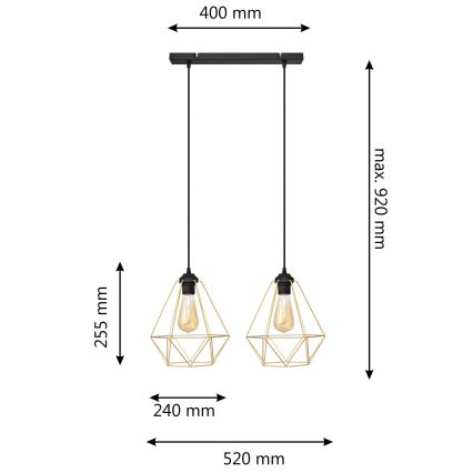 Hängeleuchte an Schnur KARO 2xE27/15W/230V golden/schwarz