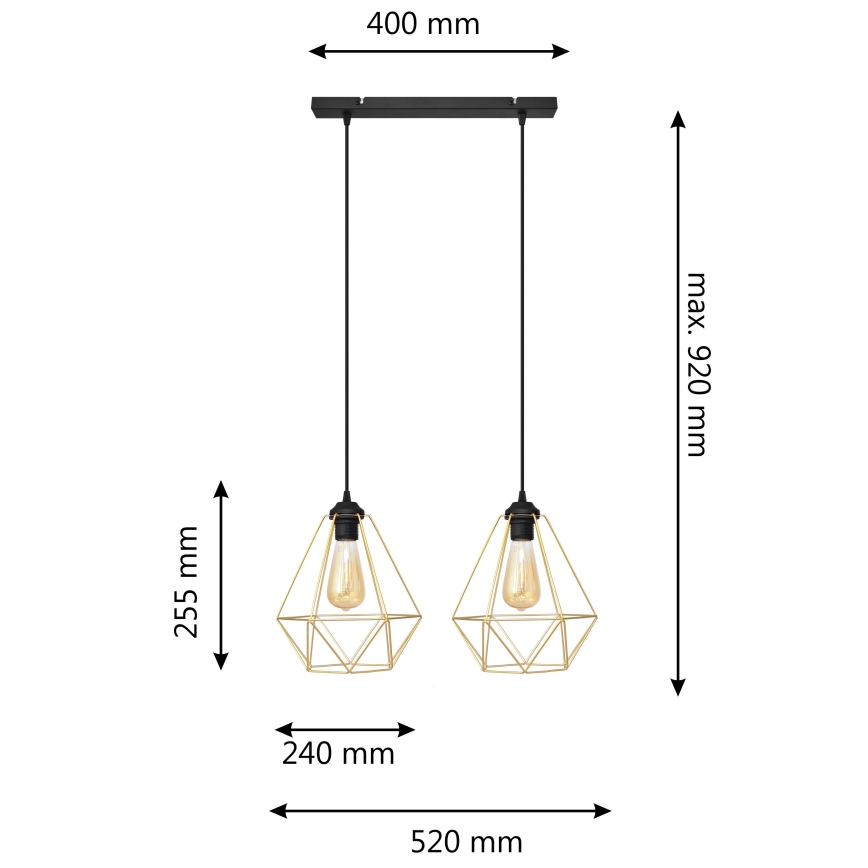 Hängeleuchte an Schnur KARO 2xE27/15W/230V golden/schwarz