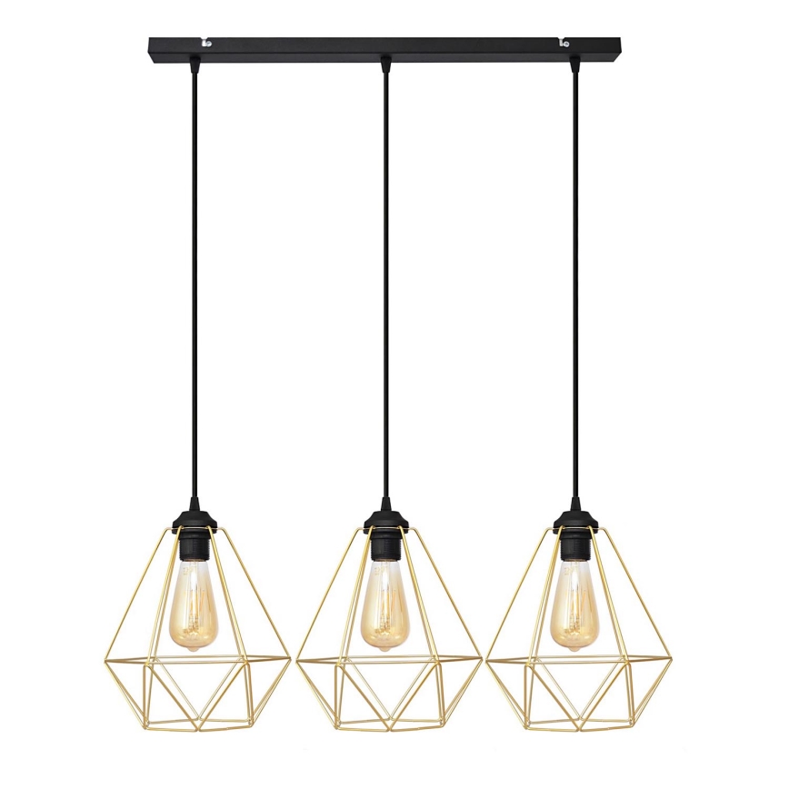 Hängeleuchte an Schnur KARO 3xE27/15W/230V golden/schwarz