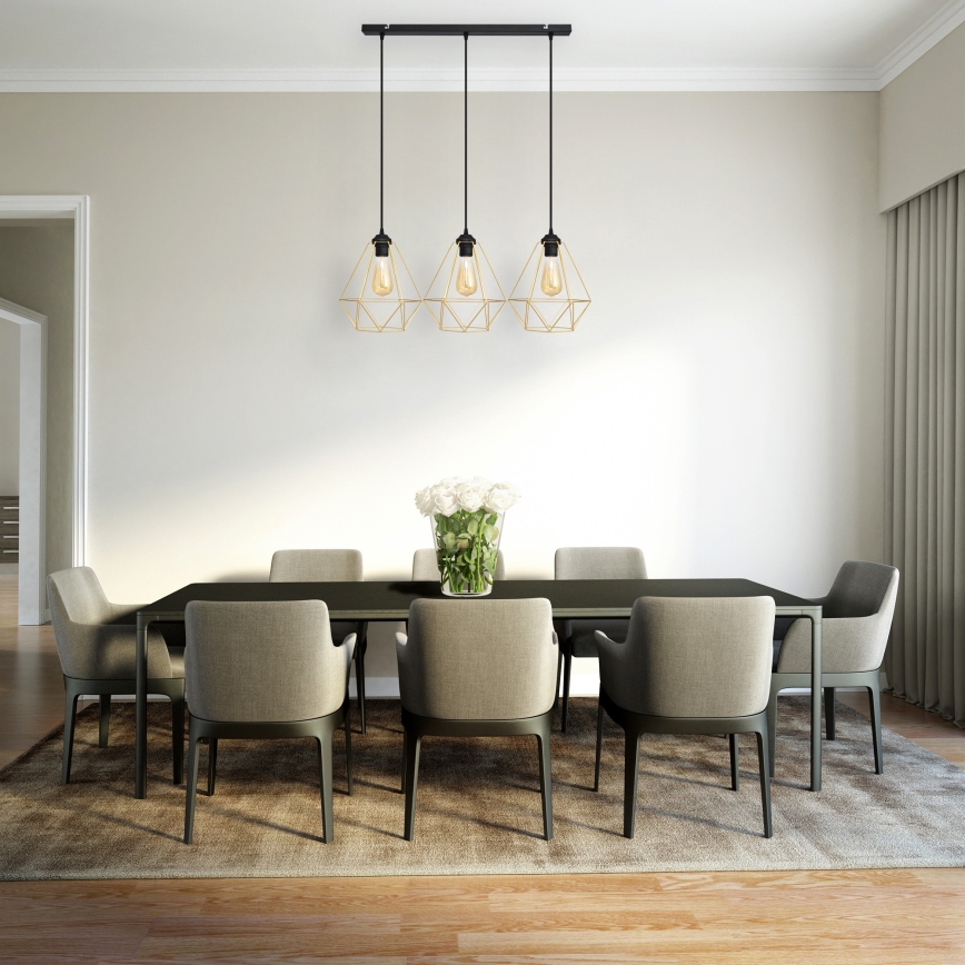 Hängeleuchte an Schnur KARO 3xE27/15W/230V golden/schwarz