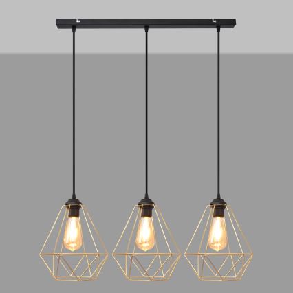 Hängeleuchte an Schnur KARO 3xE27/15W/230V golden/schwarz