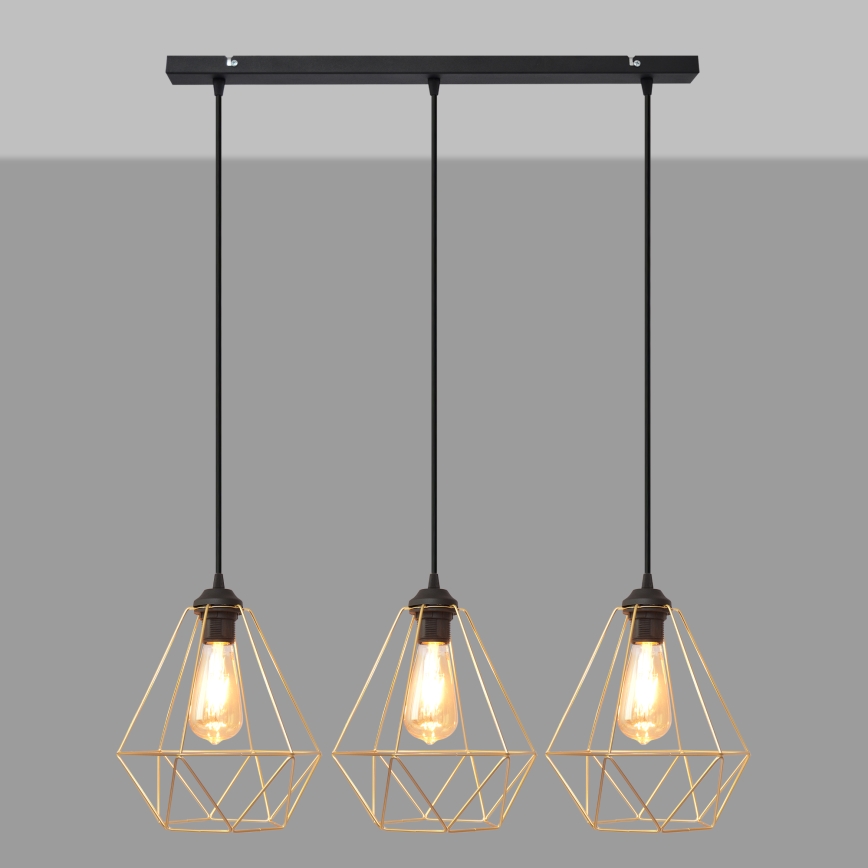 Hängeleuchte an Schnur KARO 3xE27/15W/230V golden/schwarz