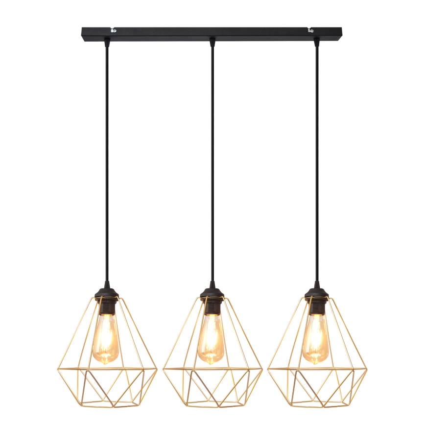 Hängeleuchte an Schnur KARO 3xE27/15W/230V golden/schwarz