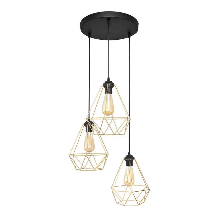 Hängeleuchte an Schnur KARO 3xE27/15W/230V golden/schwarz