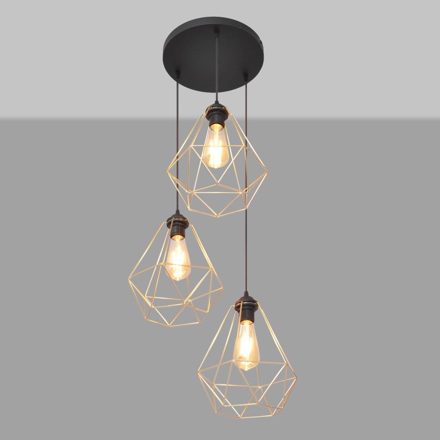 Hängeleuchte an Schnur KARO 3xE27/15W/230V golden/schwarz