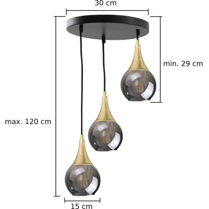 Hängeleuchte an Schnur LACRIMA SMOKY 3xE27/60W/230V d 30 cm