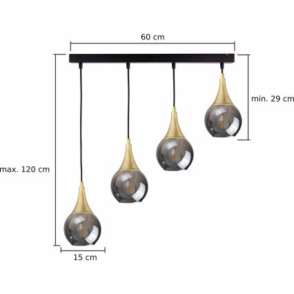 Hängeleuchte an Schnur LACRIMA SMOKY 4xE27/60W/230V