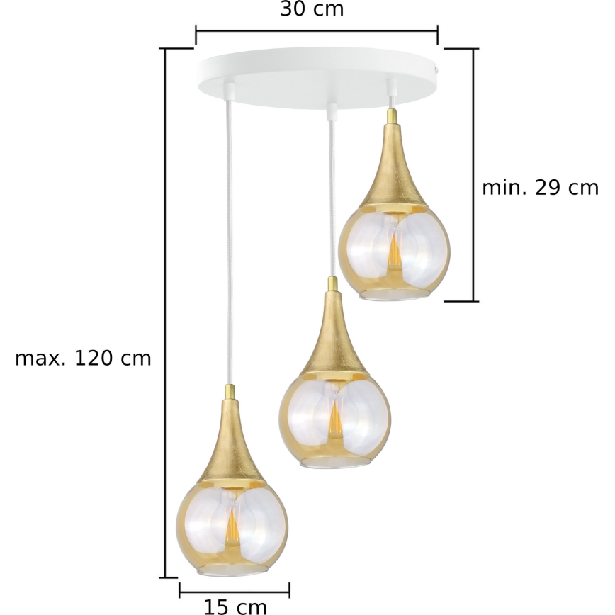 Hängeleuchte an Schnur LACRIMA WHITE 3xE27/60W/230V d 30 cm