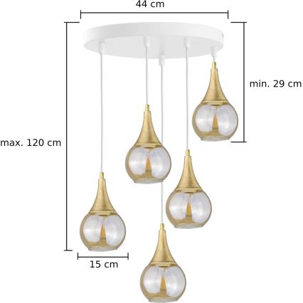 Hängeleuchte an Schnur LACRIMA WHITE 5xE27/60W/230V d 45 cm