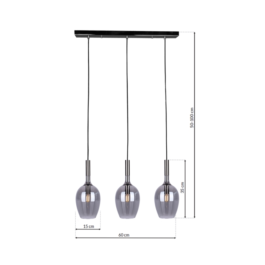 Hängeleuchte an Schnur LUGANO 3xE14/40W/230V grau