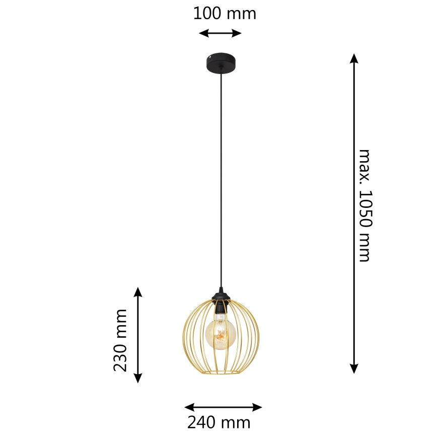 Hängeleuchte an Schnur MERCURE 1xE27/15W/230V golden/schwarz