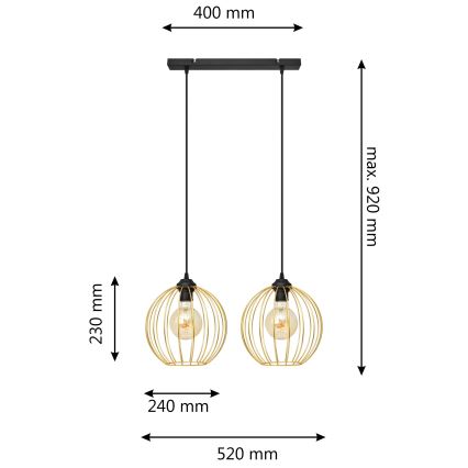 Hängeleuchte an Schnur MERCURE 2xE27/15W/230V golden/schwarz