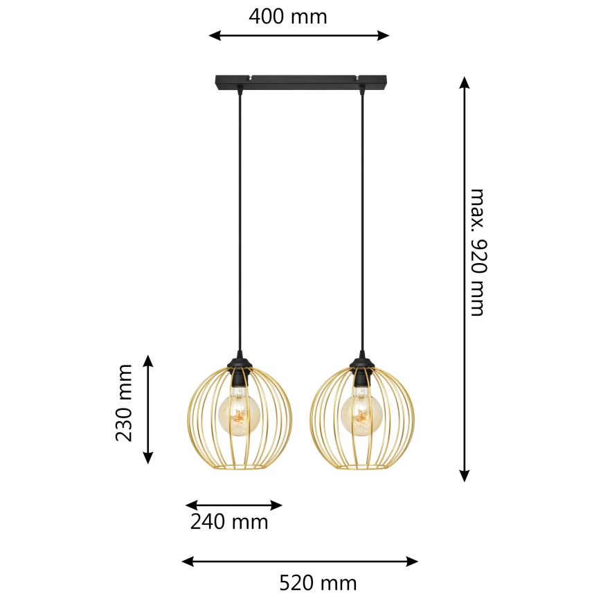 Hängeleuchte an Schnur MERCURE 2xE27/15W/230V golden/schwarz