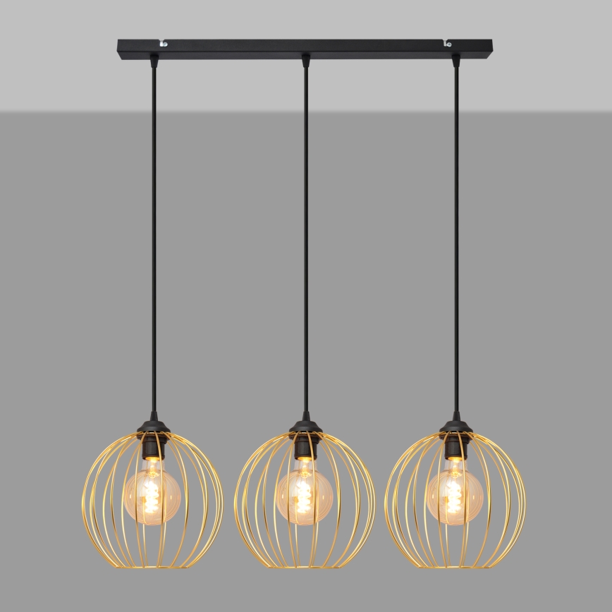 Hängeleuchte an Schnur MERCURE 3xE27/15W/230V golden/schwarz