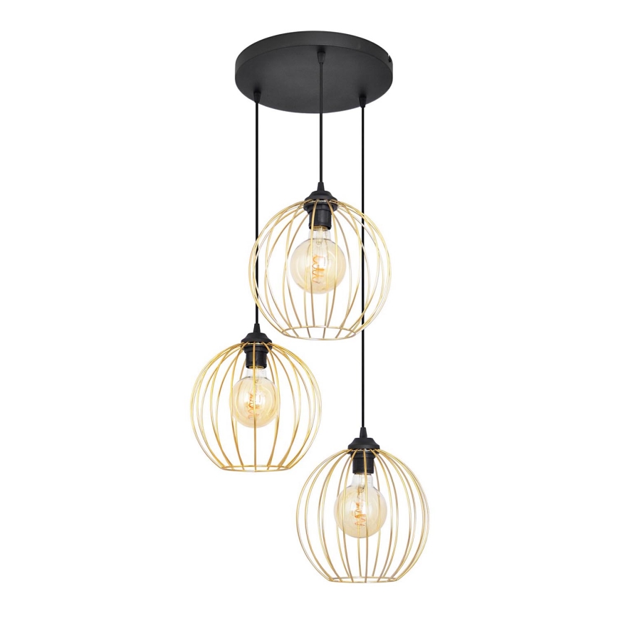 Hängeleuchte an Schnur MERCURE 3xE27/15W/230V golden/schwarz