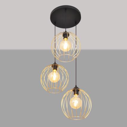 Hängeleuchte an Schnur MERCURE 3xE27/15W/230V golden/schwarz