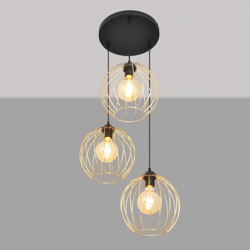 Hängeleuchte an Schnur MERCURE 3xE27/15W/230V golden/schwarz