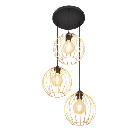 Hängeleuchte an Schnur MERCURE 3xE27/15W/230V golden/schwarz
