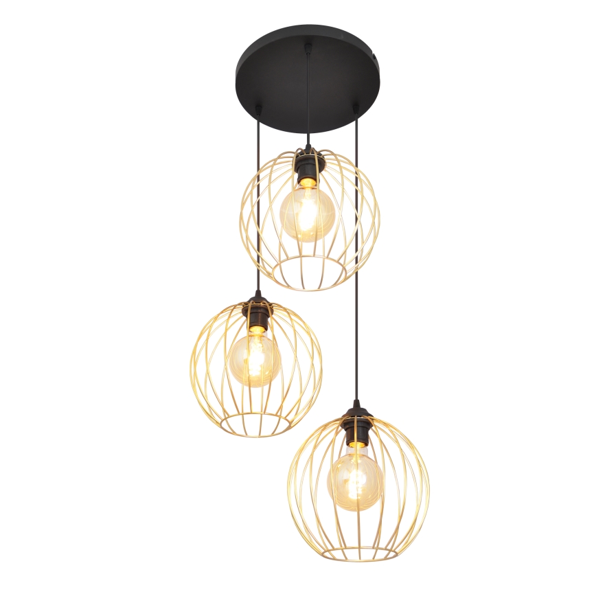 Hängeleuchte an Schnur MERCURE 3xE27/15W/230V golden/schwarz