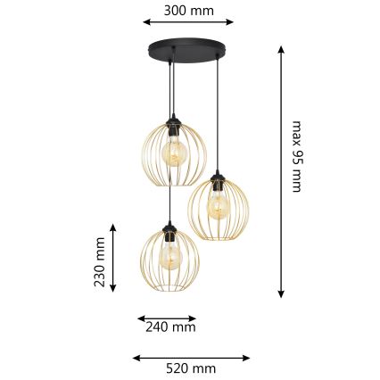 Hängeleuchte an Schnur MERCURE 3xE27/15W/230V golden/schwarz
