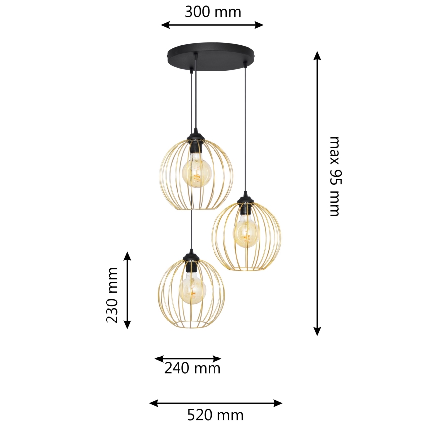 Hängeleuchte an Schnur MERCURE 3xE27/15W/230V golden/schwarz
