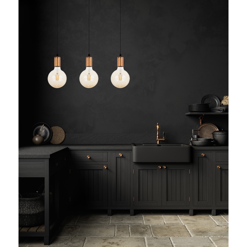 Hängeleuchte an Schnur MIROS 3xE27/60W/230V schwarz/kupfern