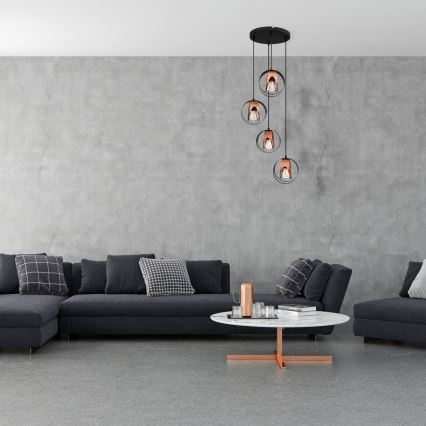 Hängeleuchte an Schnur MOONLIGHT 4xE27/15W/230V schwarz/Kupfer