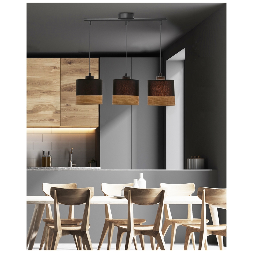 Hängeleuchte an Schnur PORTO 3xE27/60W/230V schwarz/braun