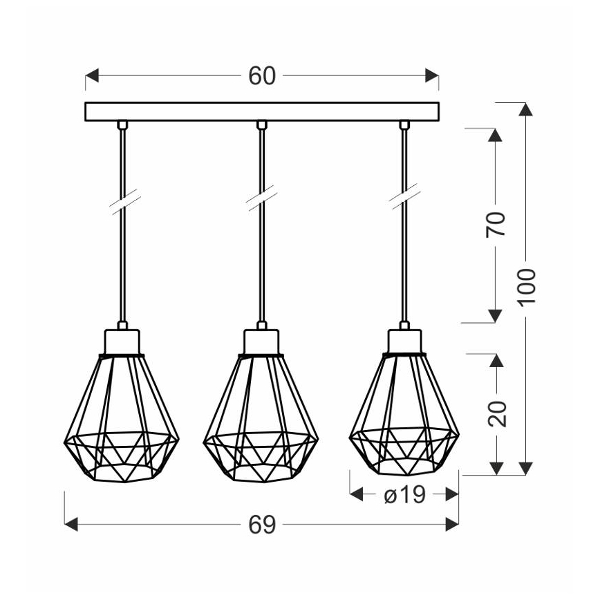 Hängeleuchte an Schnur PRIMO 3xE27/60W/230V schwarz/golden