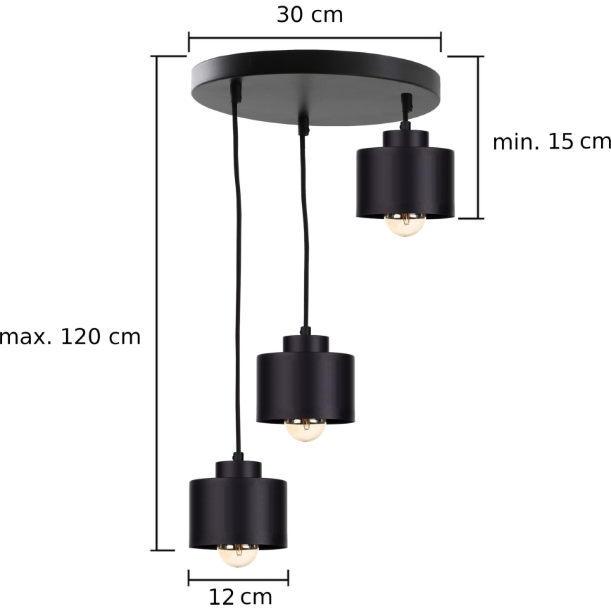 Hängeleuchte an Schnur SIMPLY BLACK 3xE27/60W/230V d 32 cm