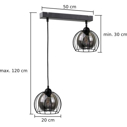 Hängeleuchte an Schnur SOLO BLACK 2xE27/60W/230V