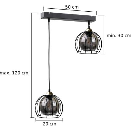 Hängeleuchte an Schnur SOLO BLACK 2xE27/60W/230V schwarz/golden