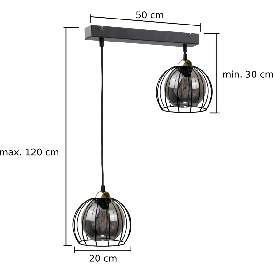 Hängeleuchte an Schnur SOLO BLACK 2xE27/60W/230V schwarz/golden