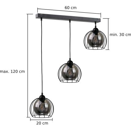 Hängeleuchte an Schnur SOLO BLACK 3xE27/60W/230V