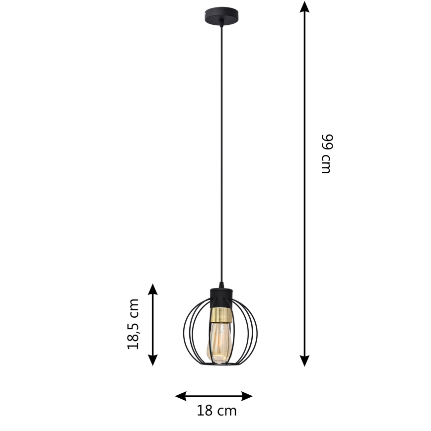 Hängeleuchte an Schnur STARLIGHT 1xE27/15W/230V schwarz/golden
