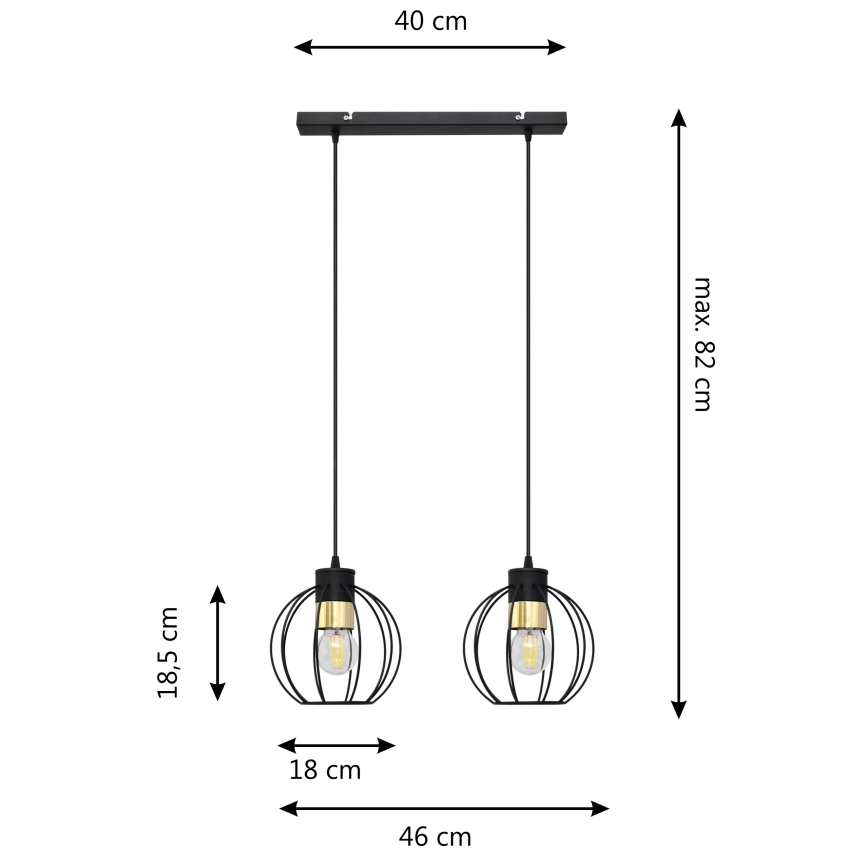 Hängeleuchte an Schnur STARLIGHT 2xE27/15W/230V schwarz/golden