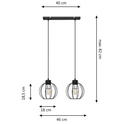 Hängeleuchte an Schnur STARLIGHT 2xE27/15W/230V schwarz/silbern
