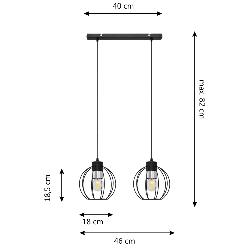 Hängeleuchte an Schnur STARLIGHT 2xE27/15W/230V schwarz/silbern