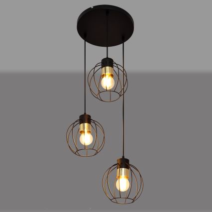 Hängeleuchte an Schnur STARLIGHT 3xE27/15W/230V schwarz/golden