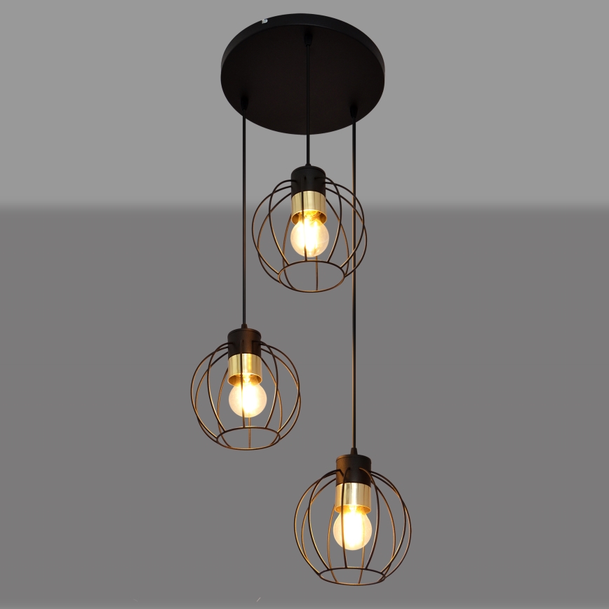 Hängeleuchte an Schnur STARLIGHT 3xE27/15W/230V schwarz/golden