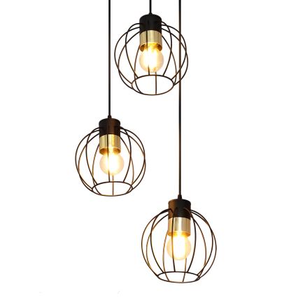Hängeleuchte an Schnur STARLIGHT 3xE27/15W/230V schwarz/golden